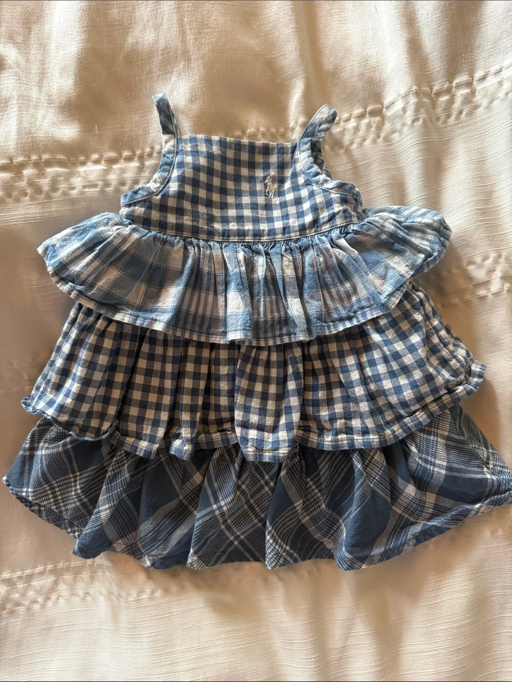 Ralph Lauren Blue & White Gingham Tiered Sundress Baby Size 3M